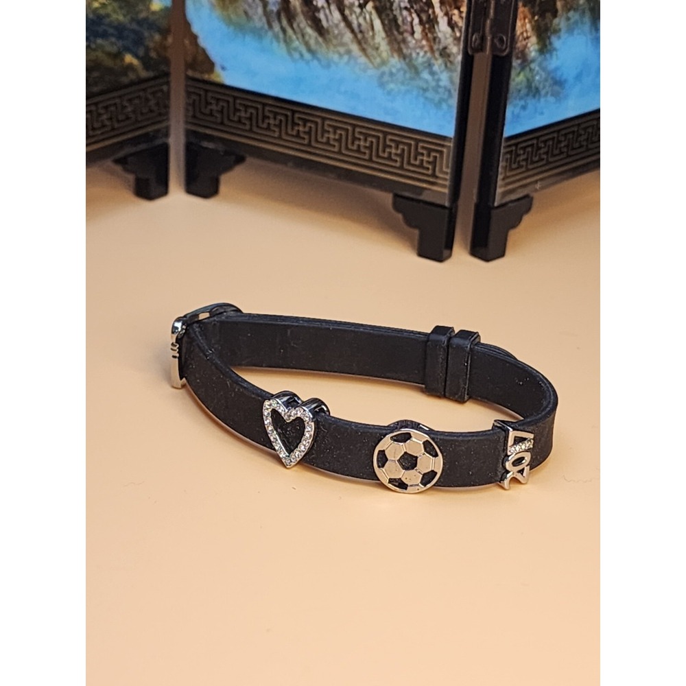 STELLA & DOT Keep Collective Bracelet 3 Slide Charm Soccer 2017 Heart CZ Silicon
